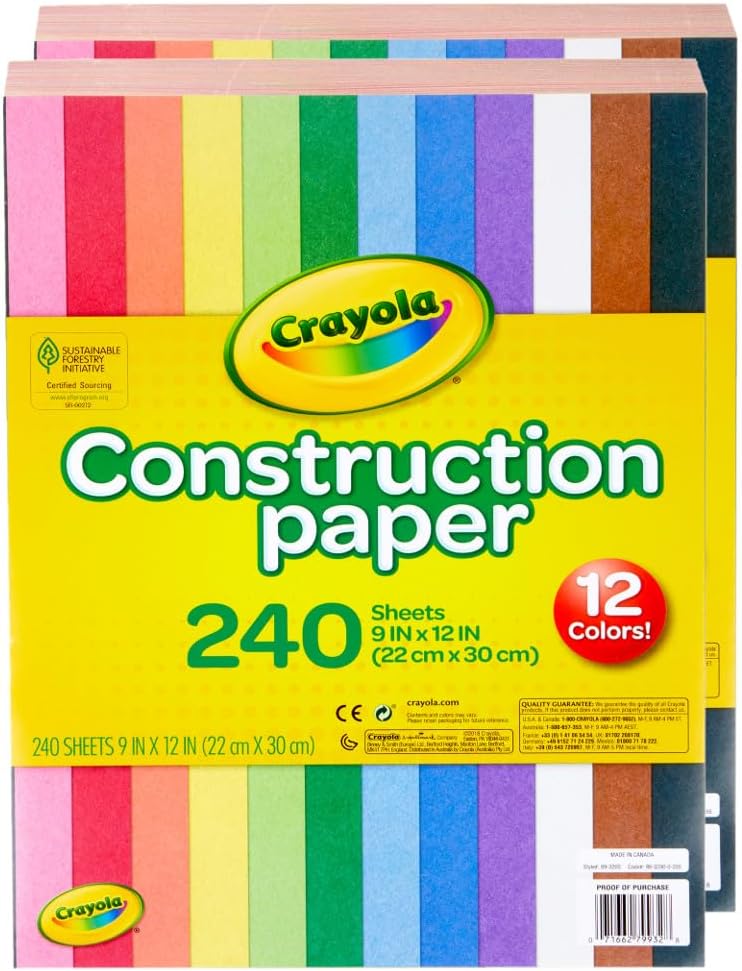 Crayola Construction Paper Bulk Pack (480 Sheets) – 10 Assorted Colors, 9x12, Teacher School Supplies & Classroom Must Haves, Card Making Craft Supplies, Art Paper
