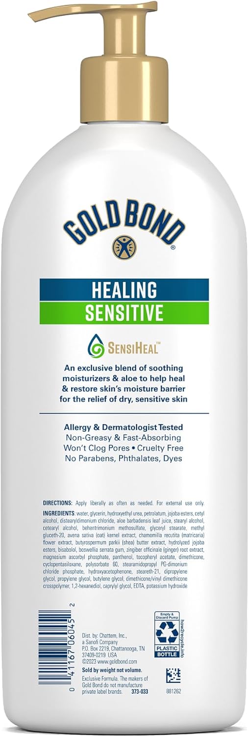Gold Bond Healing Sensitive Daily Body & Face Lotion for Women & Men, 21 oz | Gold Bond lotion for body & face with aloe moisturizes, soothes dry, sensitive skin, healing lotion value size