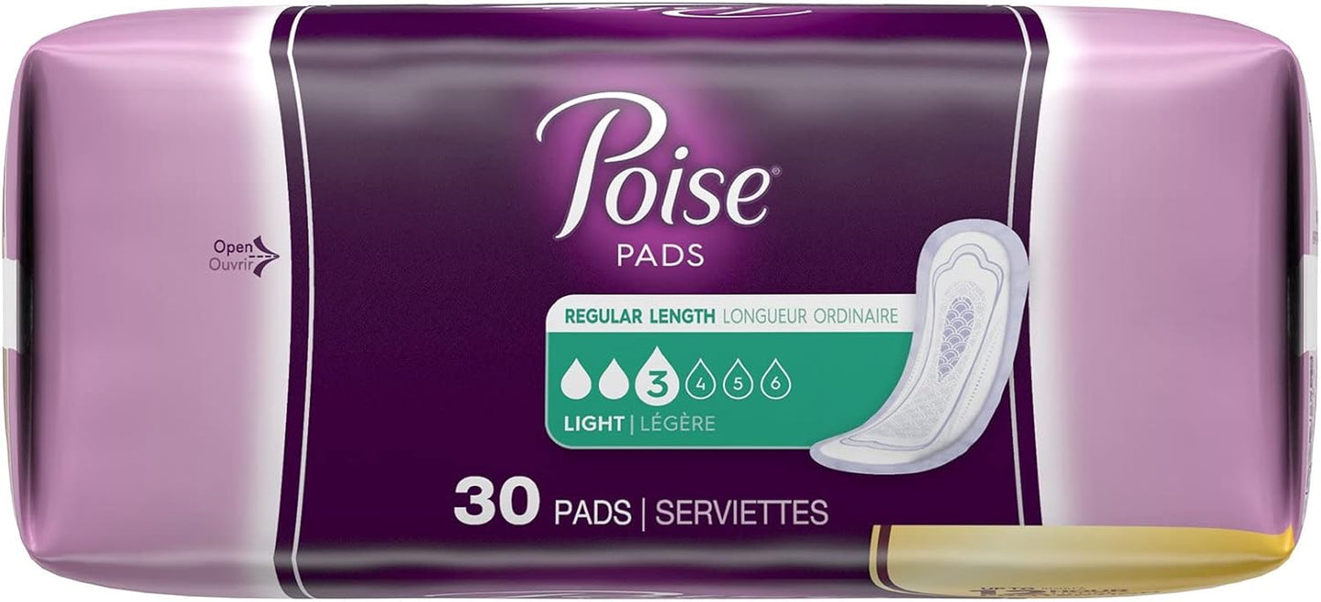 Poise Ultra Thins Light Absorbency Pads, 30 Count (Pack of 2)