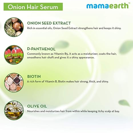 Mamaearth Onion Hair Serum with Biotin | Smooth Strong and Frizz-Free Hair Solution | Hair Fall & Breakage Control Formula | 3.38 Fl Oz (100ml)