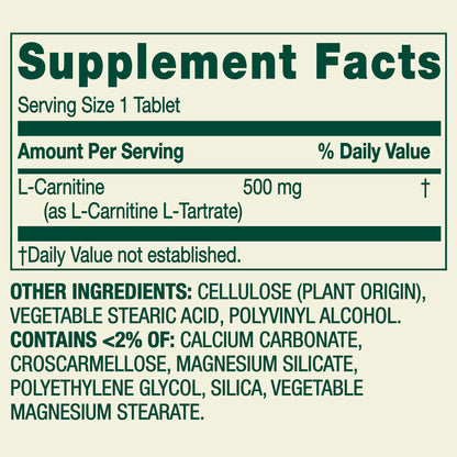 Spring Valley L Carnitine Amino Acid Dietary Supplement Tablets for Heart Health, 500 mg, 30 Count