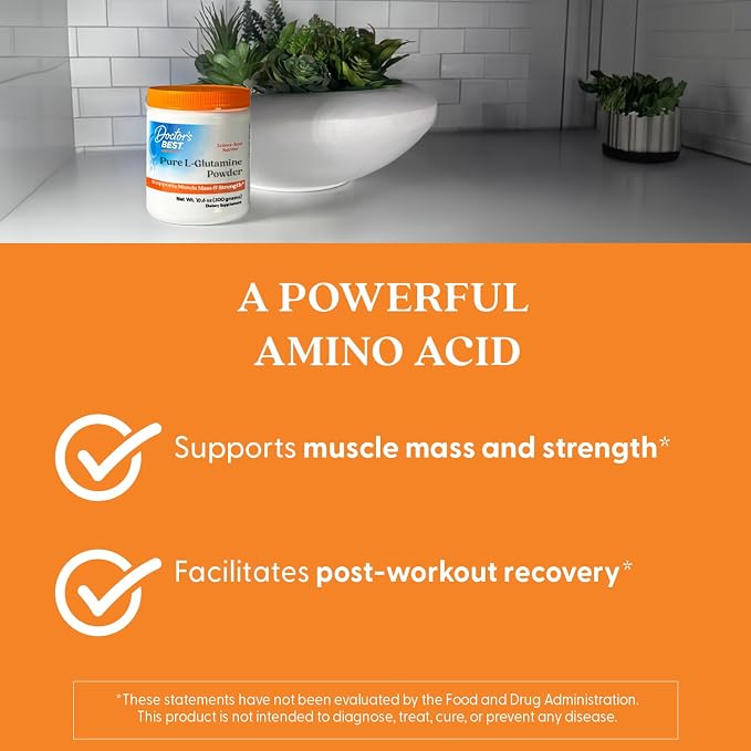 Doctors Best Pure L Glutamine Powder Supplement for Men & Women, 10.6 oz