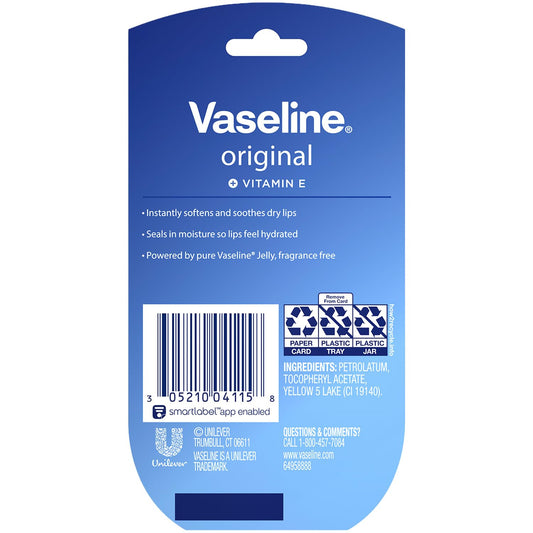 Vaseline Lip Therapy 4 Twin Packs (8 Jars Total) – Mini Lip Balm for Healing Dry Lips, Travel-Size Petroleum Jelly Lip Care, 0.25 Oz Each