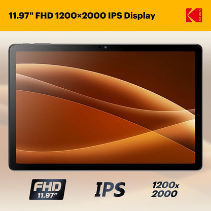 KODAK K12 12 Inch Android 15 Tablet, 18GB RAM 128GB ROM(1TB Expandable), 2000x1200 Incell Display, Octa-Core Processor, 8000mAh Battery, Dual WiFi, Bluetooth
