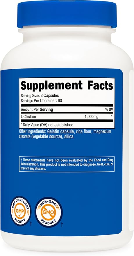 Nutricost L-Citrulline 500mg, 120 Capsules, 60 Servings