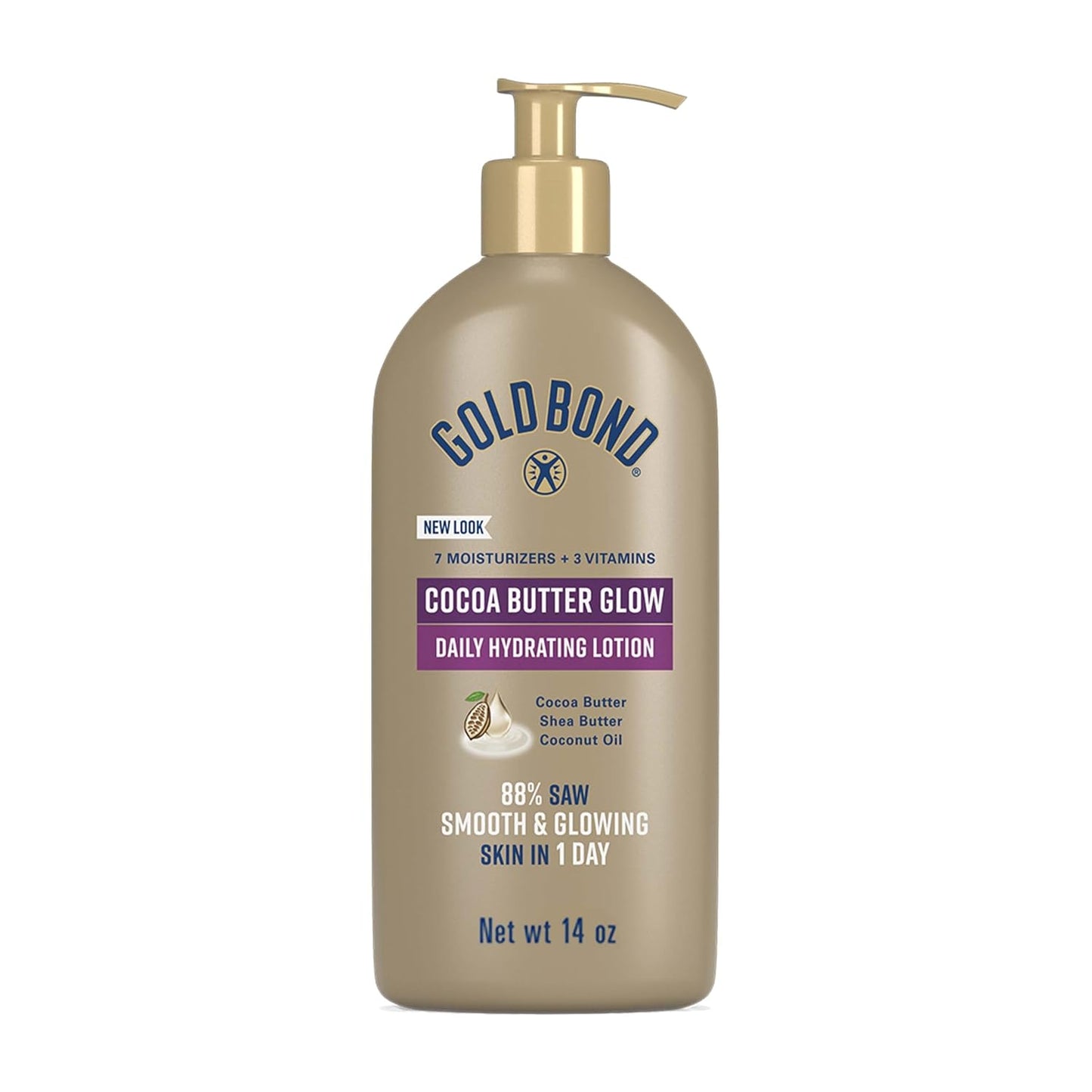 Gold Bond Cocoa Butter Glow Daily Hydrating Lotion for Gifting, 14 Oz | Body lotion with Shea Butter, Cocoa Butter & Coconut Oil, dermatologist-tested, no parabens, phthalates, dyes, 24hr moisture