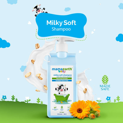 MAMAEARTH Baby Milky Soft Shampoo 13.53 Fl Oz (400ml) | with Oats Milk & Calendula