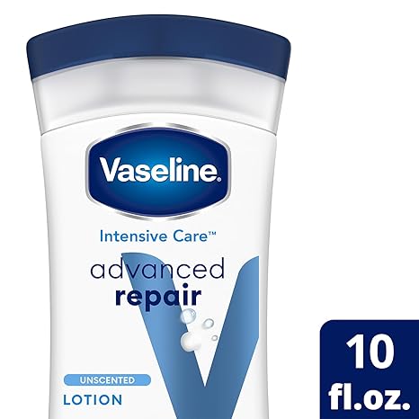 Vaseline Intensive Care Lotion, Unscented, Advanced Repair 2-Pack – Non-Greasy Moisturizer for Extremely Dry Skin, 10 Oz Ea