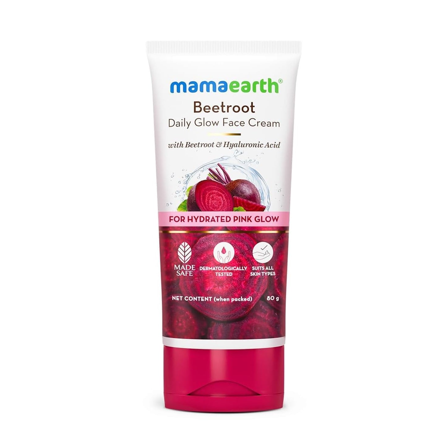 MAMAEARTH Beetroot Face Cream with Hyaluronic Acid, 80g | Cream texture suitable for daily skincare routines.
