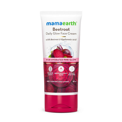 MAMAEARTH Beetroot Face Cream with Hyaluronic Acid, 80g | Cream texture suitable for daily skincare routines.