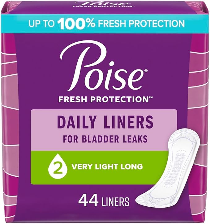 Poise Incontinence Panty Liners, Very Light Absorbency, Long, 44 Count