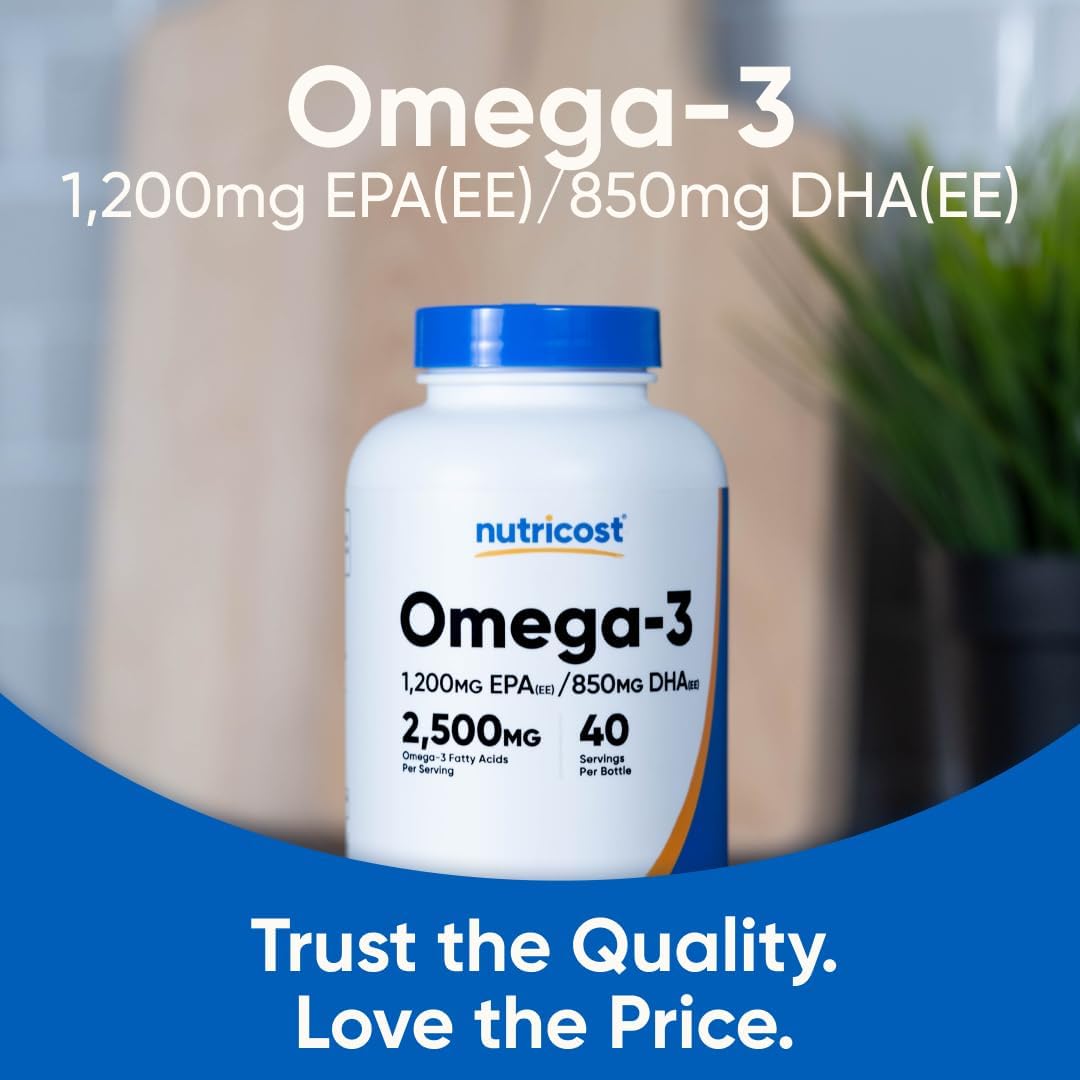 Nutricost Omega 3 Fish Oil - 2500MG, 120 Softgels (40 Serv) - Fish Oil, Wild Caught! 1200mg EPA 850mg DHA - Non-GMO, Gluten Free (Pack of 2)