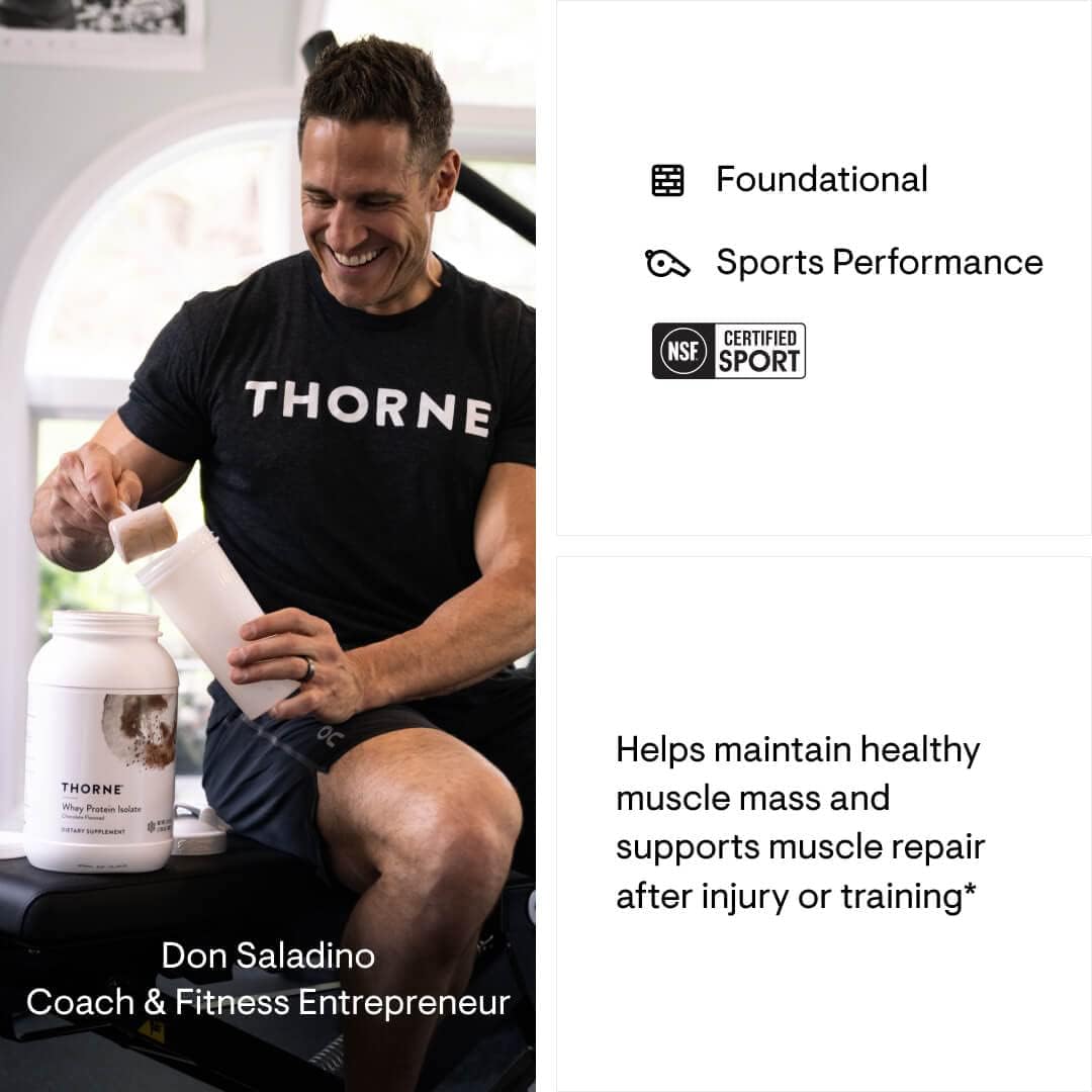 THORNE - Whey Protein Isolate (Chocolate, 31.9 Oz) & Amino Complex (Berry, 8 Oz) Bundle - Supports Muscle Repair & Recovery - NSF Certified for Sport - Gluten Free, Soy Free