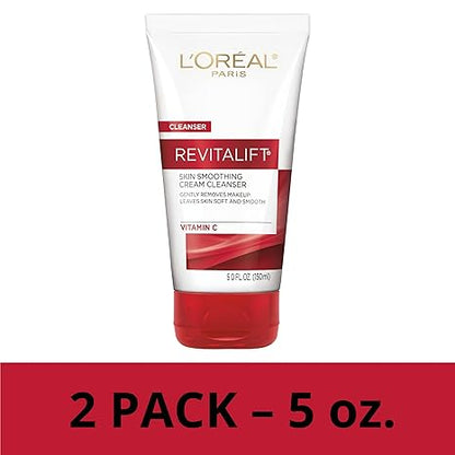 L'Oreal Paris Revitalift Daily Cream Cleanser, Gentle Makeup Remover Face Wash with Vitamin C 5 fl. oz (Pack of 2)