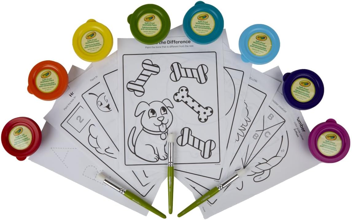 Crayola Spill Proof Paint Set (8ct), Washable Toddler Paint Kit, with Brushes, Pots, Activity Pages, Arts & Crafts Kit, Gift for Toddlers, Ages 3+ (Pack of 2)