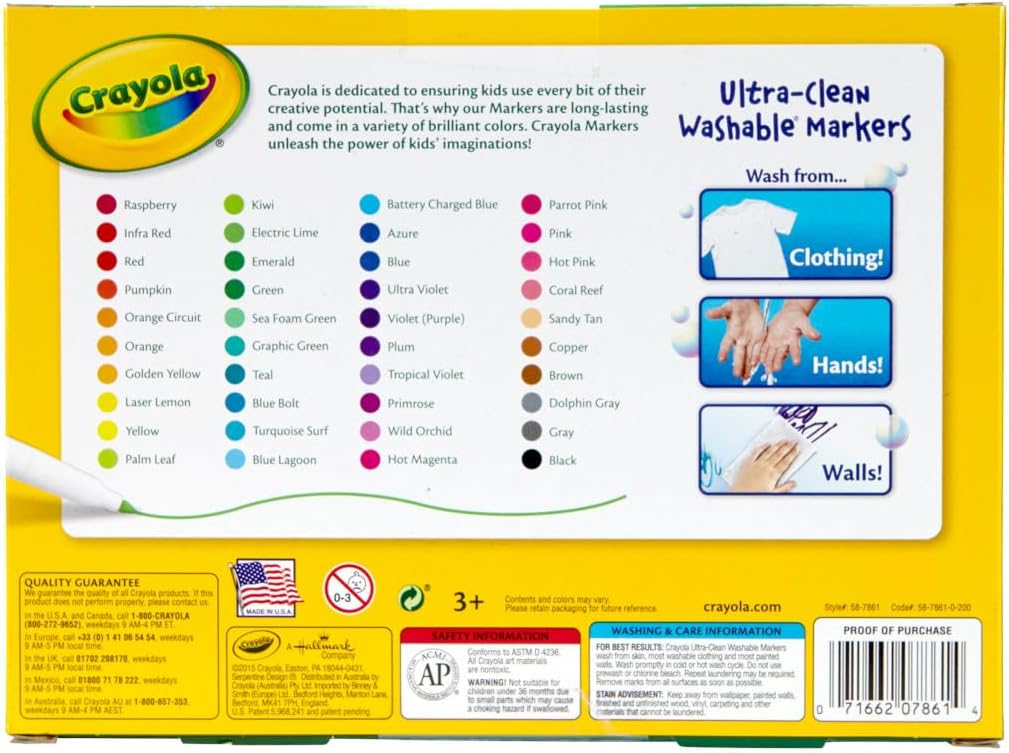 Crayola Ultra Clean Fine Line Washable Markers (40ct), School Supplies, Classroom Teacher Must Haves, Homeschool Essentials, Gifts for Kids, Ages 3, 4, 5 (Pack of 10)