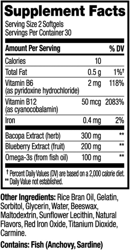 OLLY Ultra Strength Brain Softgels, Omega-3s, Vitamins B6 and B12-60 Count