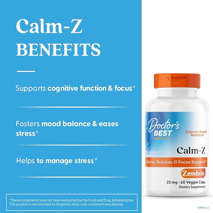 Doctor's Best Calm-Z, for Men & Women Calm & Focus Support, 60 Veg Caps