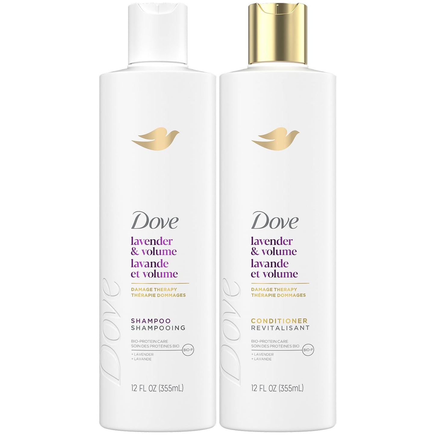 Dove Shampoo & Conditioner, Lavender & Volume Damage Therapy – Volumizing Hair Products for Women with Fine, Flat Hair, 12 Oz Ea