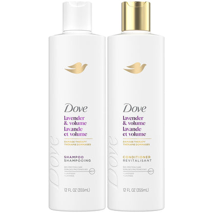 Dove Shampoo & Conditioner, Lavender & Volume Damage Therapy – Volumizing Hair Products for Women with Fine, Flat Hair, 12 Oz Ea