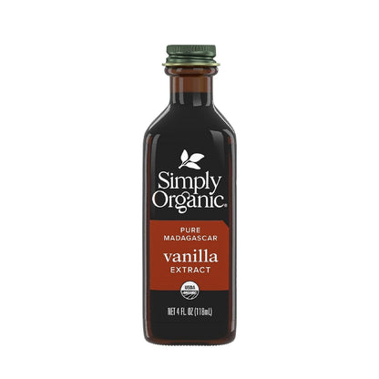 Simply Organic Pure Madagascar Vanilla Extract, 4-Ounce Glass Jar, Certified Organic, Sugar-Free Flavor For Smoothies (Pack of 1)