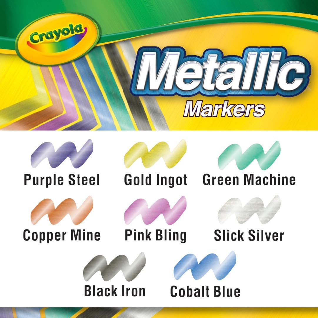 Crayola Metallic Markers (8ct), Cute School Supplies for Kids & Teachers, For White & Black Paper, 3+ | Cute School Supplies for Kids & Teachers, For White & Black Paper, 3+