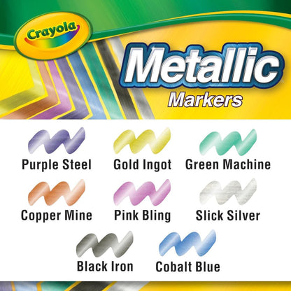 Crayola Metallic Markers (8ct), Cute School Supplies for Kids & Teachers, For White & Black Paper, 3+ | Cute School Supplies for Kids & Teachers, For White & Black Paper, 3+