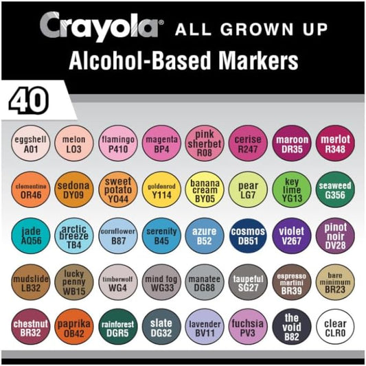 Crayola DualTip Alcohol Marker Set for Adults (40ct), Adult Coloring Book Markers for Blending, Shading & Layering, Fine & Brush Tips, Art Supplies