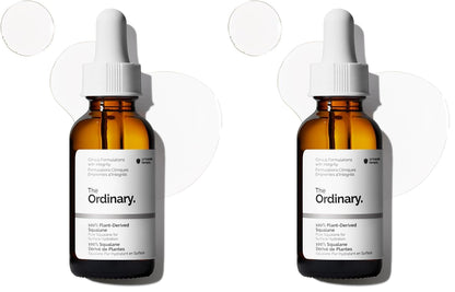The Ordinary 100% Plant-Derived Squalane,for Skin and Hair,Lightweight Hydration,and Moisture Barrier Support,1 Fl Oz,(Pack of 2)