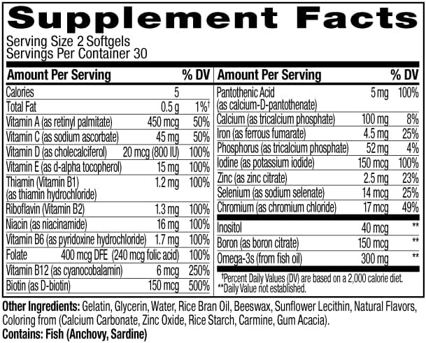 OLLY Ultra Strength Women's Multivitamin Softgels, Omega-3s - 60 Count