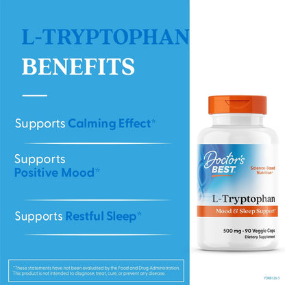 Doctor's Best L Tryptophan Supplement, for Men & Women, 90 Veg Capsules