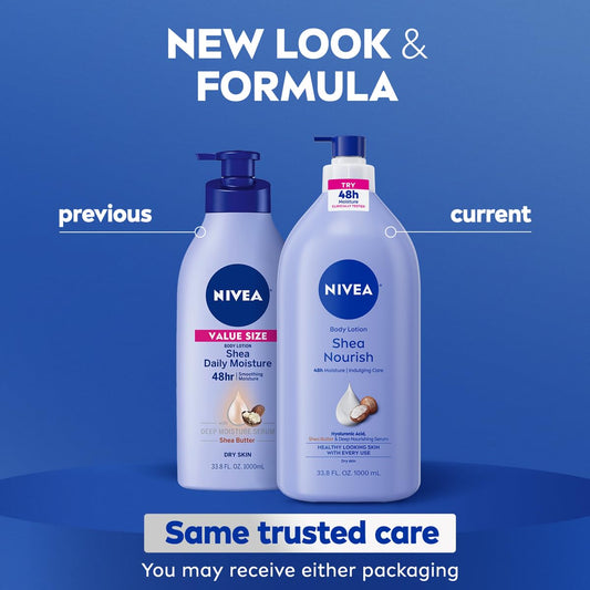 NIVEA Shea Nourish Body Lotion, Shea Butter & Hyaluronic Acid, 33.8 Fl Oz (Pack of 9)