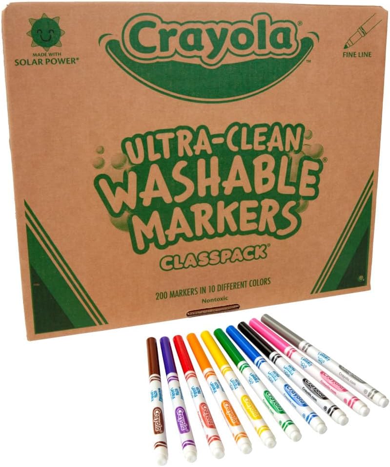 Crayola Ultra Clean Washable Markers Classpack (200ct), Teacher Classroom Must Haves, Bulk Markers for Preschool, Kindergarten & Elementary, Ages 3, 4, 5