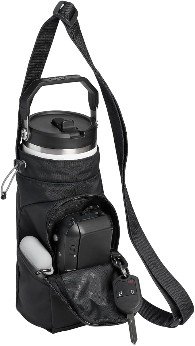 STANLEY Vitalize Carry-All Bag | Bottle Holder with Drawstring Cinch | Adjustable Shoulder Strap | Zippered Valuables Pocket | Durable Recycled Fabric | Black