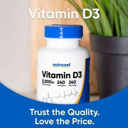 Nutricost Vitamin D3 5,000 IU (125mcg), 240 Softgels, GMO-Free