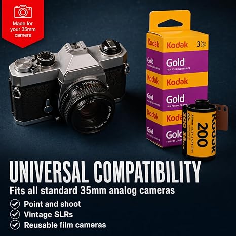 Kodak Gold 200 35mm Film Bundle, 3 Rolls, 36 Exposures Each, for 35mm Film Camera Includes Tudak Premium Microfiber Cloth