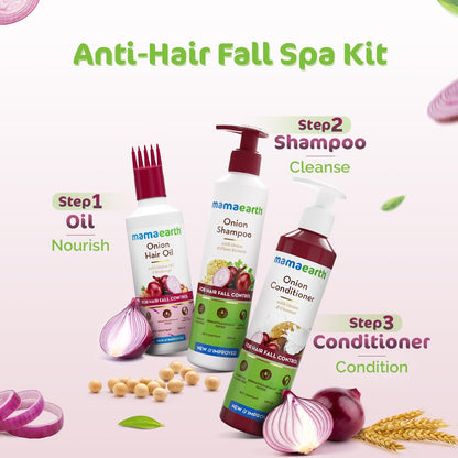 Mamaearth Onion Hair Care Kit - Hair Fall Control with 150ml Onion Oil & Shampoo + Conditioner (250ml Each) | Anti Hair Loss & Growth Formula | 3 Piece Set
