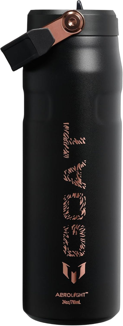 STANLEY IceFlow Flip Straw 2.0 Bottle, 24 oz, Messi Goat Black