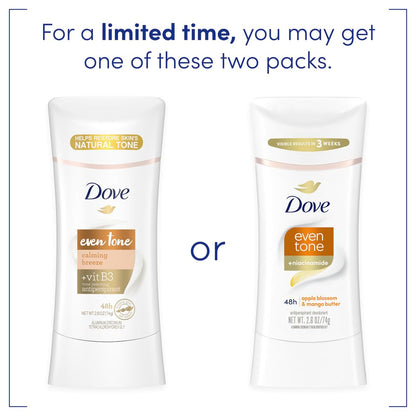 Dove Even Tone Antiperspirant Deodorant Stick Apple Blossom & Mango Butter 3 Count For Uneven Skin Tone 2.6 oz