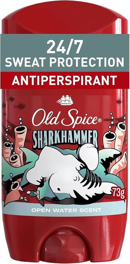 Old Spice Antiperspirant Deodorant for Men, 24/7 Sweat & Odor Protection, Aluminum-Based, Long Lasting Fresh Scent (Open Water/Sharkhammer), 73 g (1 Pack)