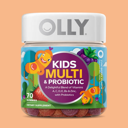 OLLY Kids Multivitamin & Probiotic Gummy, Digestive Support, Vitamins A, D, C, E, B, Zinc, Chewable Supplement, Berry Flavored, 35 Day Supply - 70 Count (Pack of 12)