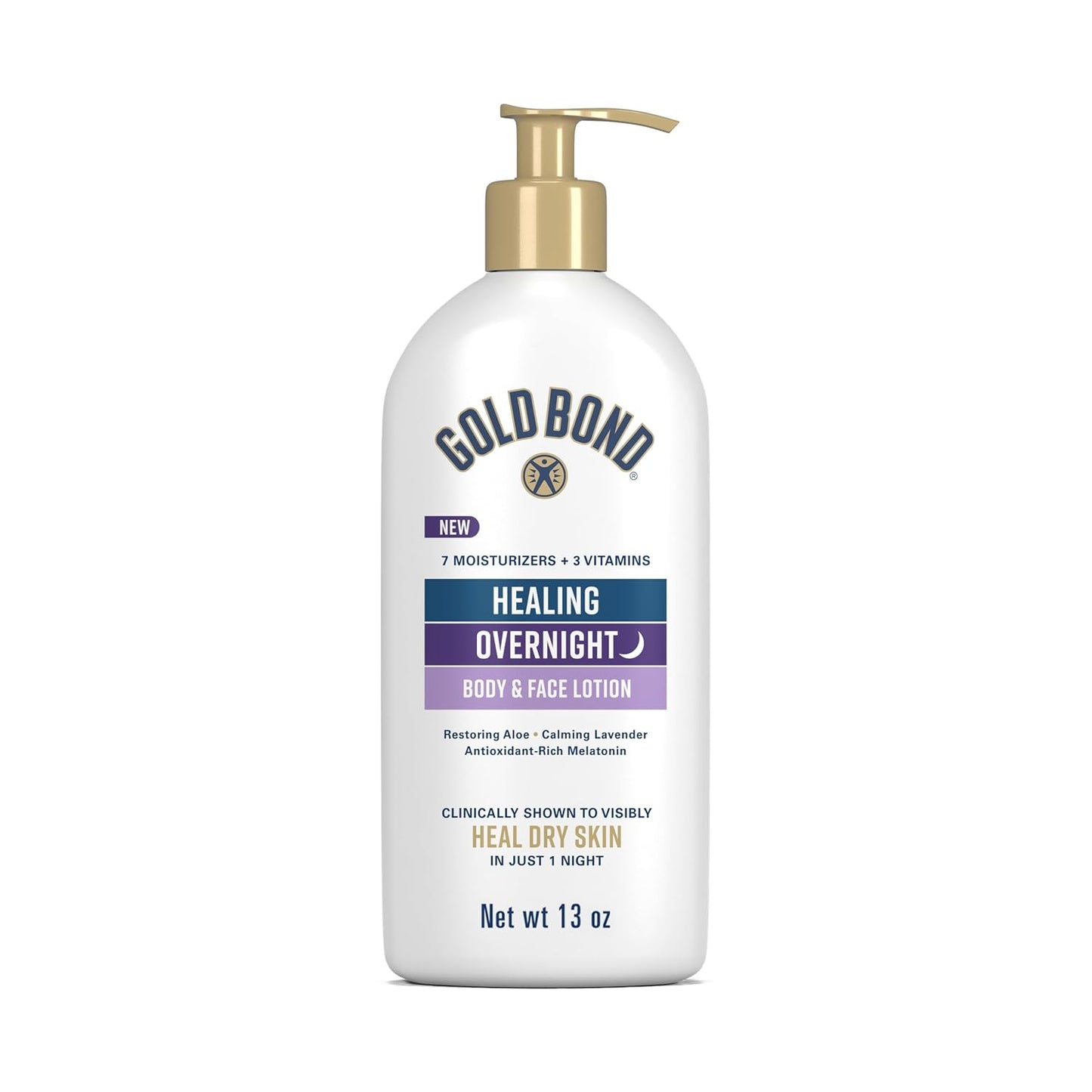 Gold Bond Healing Overnight Body & Face Hydrating Lotion for Dry Skin | Dry skin lotion, nongreasy moisturizer with Hyaluronic Acid, Aloe & Melatonin works while you sleep, 13 oz