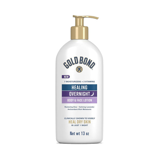 Gold Bond Healing Overnight Body & Face Hydrating Lotion for Dry Skin | Dry skin lotion, nongreasy moisturizer with Hyaluronic Acid, Aloe & Melatonin works while you sleep, 13 oz