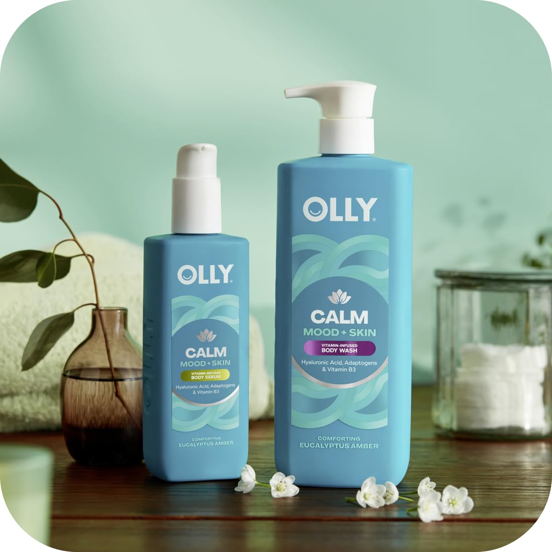 OLLY Vitamins Mini Body Serum & Body Wash Mixed Pack 4 Count Hydrates & Repairs Skin Barrier, TSA Approved