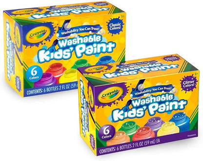 Crayola Washable Kids Paint Set (12ct), School Supplies for Kids, Classic and Glitter Paint, Classroom Essentials, Toddler Painting Kit, Ages 3+