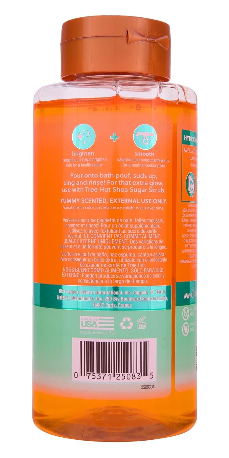 Tree Hut Tangerine Body Wash, Hydrating & Moisturizing Shower Gel with Shea Butter & Essential Oils, Soft Smooth Glowing Skin, Gentle Cleanser For All Skin Types, Self Care Gifts for Women, 18 Fl Oz