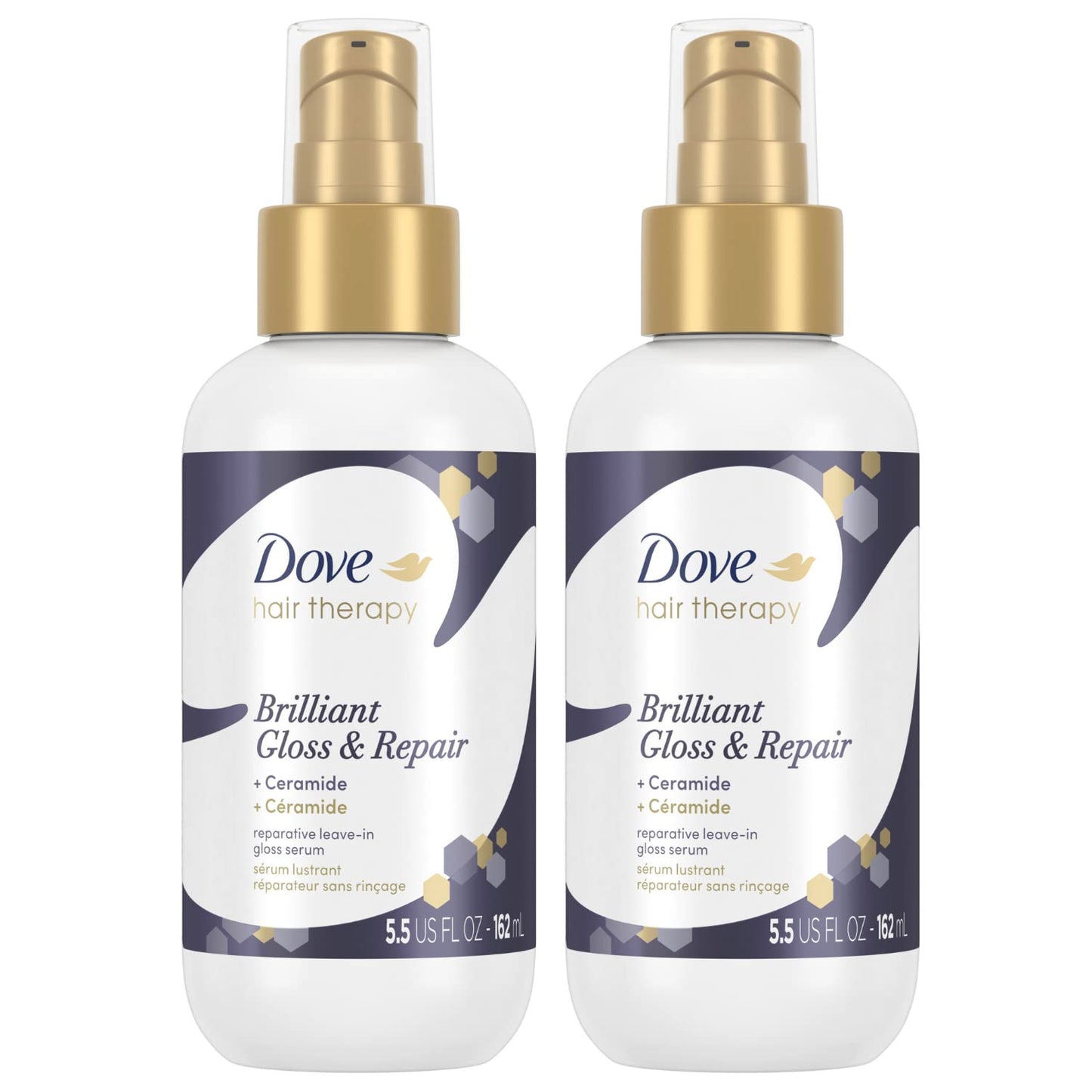 Dove Hair Therapy Brilliant Gloss & Repair with Ceramide - Hair Serum for Shiny Hair, Repair Treatment for Damaged Hair, Moisturizing Leave-In Hair Treatment, 5.5 Fl Oz (Pack of 2) | Pack of 2