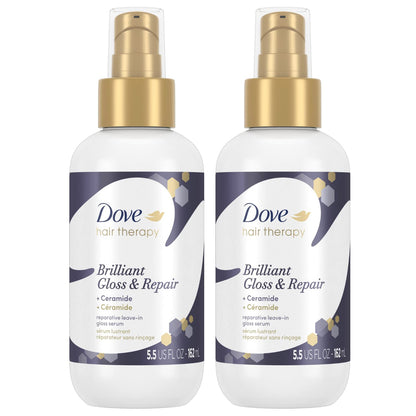 Dove Hair Therapy Brilliant Gloss & Repair with Ceramide - Hair Serum for Shiny Hair, Repair Treatment for Damaged Hair, Moisturizing Leave-In Hair Treatment, 5.5 Fl Oz (Pack of 2) | Pack of 2