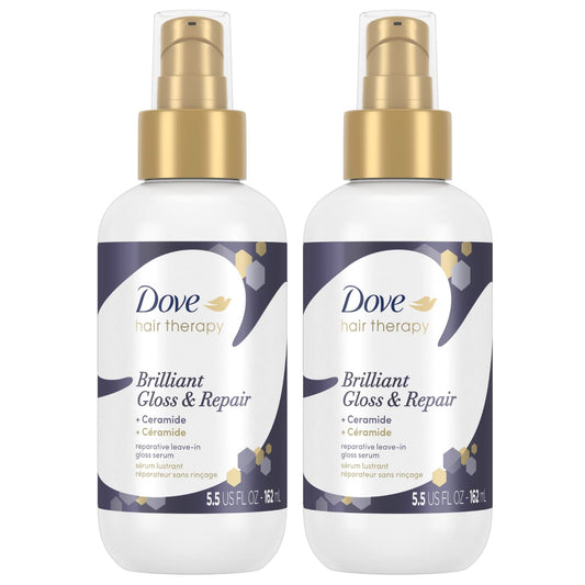 Dove Hair Therapy Brilliant Gloss & Repair with Ceramide - Hair Serum for Shiny Hair, Repair Treatment for Damaged Hair, Moisturizing Leave-In Hair Treatment, 5.5 Fl Oz (Pack of 2) | Pack of 2
