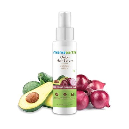 Mamaearth Onion Hair Serum with Biotin | Smooth Strong and Frizz-Free Hair Solution | Hair Fall & Breakage Control Formula | 3.38 Fl Oz (100ml)